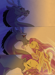 Size: 850x1141 | Tagged: safe, artist:thecuriousfool, discord, fluttershy, g4, comic, female, kissing, male, ship:discoshy, shipping, straight