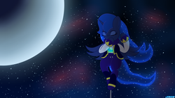 Size: 3840x2160 | Tagged: safe, artist:jcace, princess luna, semi-anthro, g4, clothes, costume, eyes closed, female, high res, moon, nights, nights into dreams, reference, solo, space, stars, wallpaper