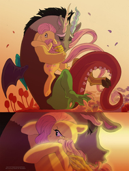 Size: 850x1127 | Tagged: safe, artist:thecuriousfool, discord, fluttershy, g4, comic, crying, female, hug, male, ship:discoshy, shipping, straddling, straight