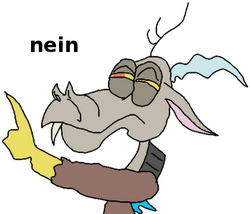 Size: 419x358 | Tagged: artist needed, safe, discord, g4, dolan, dorscid, german, gooby, gooby pls, meme, nein, reaction image, stylistic suck