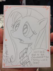 Size: 852x1136 | Tagged: safe, artist:andypriceart, fluttershy, g4, chewbacca, crossover, female, solo, star wars, traditional art