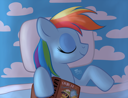 Size: 1100x849 | Tagged: safe, artist:1trick, part of a set, daring do, rainbow dash, g4, 1trickpone's sleeping ponies, bed, blanket, book, female, pillow, sleeping, solo