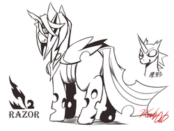 Size: 800x600 | Tagged: safe, artist:bloodycat, queen chrysalis, changeling, g4, female, monochrome, pixiv, solo
