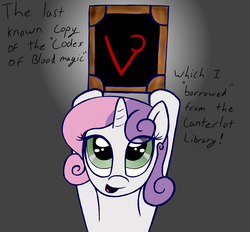 Size: 1280x1190 | Tagged: safe, artist:xenithion, sweetie belle, g4, ask, blood mage sweetie belle, female, solo, tumblr
