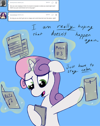Size: 1280x1620 | Tagged: safe, artist:xenithion, sweetie belle, g4, ask, blood mage sweetie belle, solo, tumblr