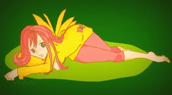 Size: 805x444 | Tagged: safe, artist:danysakurahime, fluttershy, human, g4, barefoot, feet, female, humanized, solo, winged humanization