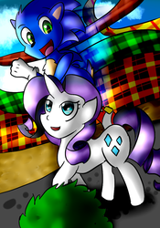 Size: 700x1000 | Tagged: safe, artist:lecture-cherry, rarity, g4, crossover, green hill zone, male, request, sonic the hedgehog, sonic the hedgehog (series)