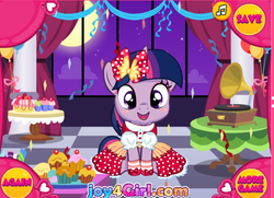 Size: 602x437 | Tagged: safe, twilight sparkle, g4, bow, clothes, cute, dress, flash game, happy, socks, twiabetes