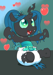 Size: 883x1248 | Tagged: safe, artist:artiecanvas, queen chrysalis, changeling, changeling queen, nymph, g4, baby, baby changeling, baby chrysalis, cute, cutealis, cuteling, diaper, female, heart, hnnng, pigtails, poofy diaper, solo