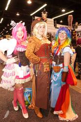 Size: 1362x2048 | Tagged: safe, applejack, pinkie pie, rainbow dash, human, g4, cosplay, irl, irl human, photo