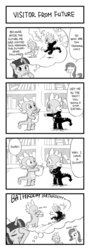 Size: 400x1116 | Tagged: safe, artist:hydrowing, rarity, spike, twilight sparkle, g4, 4koma, comic, future spike, ice cream, monochrome, pixiv