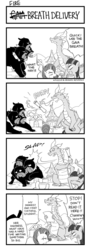 Size: 400x1116 | Tagged: safe, artist:hydrowing, cerberus (g4), rarity, spike, twilight sparkle, cerberus, g4, 4koma, comic, multiple heads, pixiv, scroll, three heads