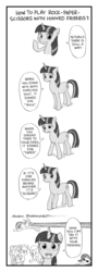 Size: 400x1116 | Tagged: safe, artist:hydrowing, applejack, fluttershy, pinkie pie, rainbow dash, rarity, twilight sparkle, g4, 4koma, comic, explain, mane six, pixiv, rock paper scissors