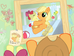 Size: 1024x771 | Tagged: safe, artist:lemoncocktail, apple bloom, applejack, rainbow dash, earth pony, pony, g4, baby, baby pony, filly, foal, photo