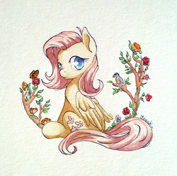 Size: 900x893 | Tagged: safe, artist:moenkin, fluttershy, g4, female, solo, traditional art, watercolor painting