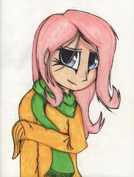 Size: 2548x3364 | Tagged: safe, artist:bluestarfan75, fluttershy, human, g4, clothes, female, high res, humanized, scarf, solo, sweatershy