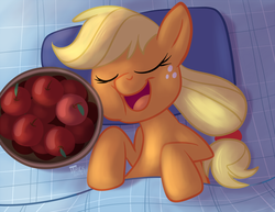 Size: 1100x849 | Tagged: safe, artist:1trick, applejack, g4, 1trickpone's sleeping ponies, apple, female, sleeping, solo, that pony sure does love apples