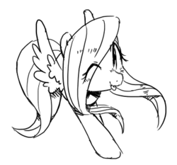 Size: 345x322 | Tagged: safe, artist:30clock, fluttershy, g4, female, monochrome, pixiv, solo, tongue out, wink
