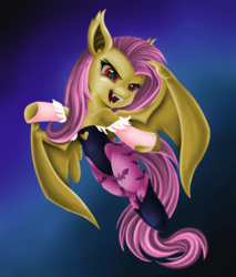 Size: 2981x3500 | Tagged: safe, artist:beamsaber, fluttershy, g4, clothes, cosplay, darkstalkers, fangs, female, flutterbat, high res, morrigan aensland, open mouth, race swap, solo