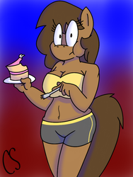 Size: 600x800 | Tagged: safe, artist:thecherrysodaaskblog, oc, oc only, oc:georgia lockheart, anthro, cake, eating