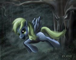 Size: 1008x792 | Tagged: safe, artist:eubie1085, derpy hooves, pegasus, pony, g4, everfree forest, female, mare, solo, tree