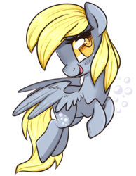 Size: 585x755 | Tagged: dead source, safe, artist:suzuii, derpy hooves, pegasus, pony, g4, bubble, female, flying, mare, smiling, solo