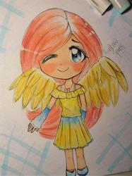 Size: 640x857 | Tagged: safe, artist:xrainbowspark, fluttershy, human, g4, chibi, female, humanized, solo, winged humanization