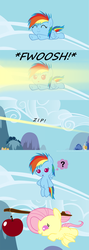 Size: 1120x3150 | Tagged: safe, artist:beavernator, fluttershy, rainbow dash, bat pony, pony, g4, :o, ^^, all glory to the beaver grenadier, apple, baby, baby dash, baby pony, babyshy, beavernator is trying to murder us, carrot on a stick, comic, cute, dashabetes, eyes closed, filly, flutterbat, flying, foal, open mouth, shyabetes, younger