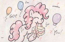 Size: 920x600 | Tagged: safe, artist:slightlyshade, pinkie pie, g4, balloon, female, solo, traditional art