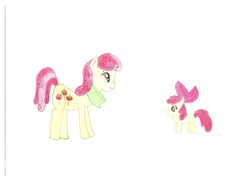 Size: 3466x2517 | Tagged: safe, artist:divinedesserts, apple bloom, apple bumpkin, g4, apple family member, high res, traditional art