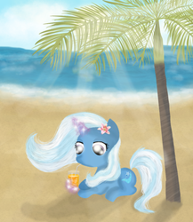 Size: 1300x1500 | Tagged: safe, artist:chanceyb, trixie, pony, unicorn, g4, beach, drink, female, mare, solo