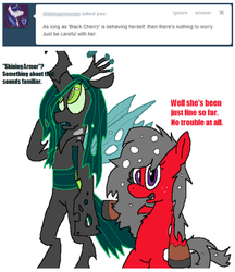 Size: 456x529 | Tagged: safe, artist:thecherrysodaaskblog, queen chrysalis, oc, oc:cherry soda, tumblr:thecherrysodaaskblog, g4, tumblr