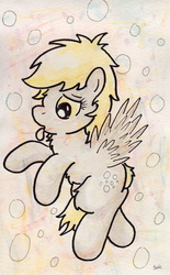 Size: 716x1158 | Tagged: safe, artist:slightlyshade, derpy hooves, pegasus, pony, g4, bubble, female, solo, traditional art