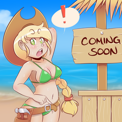 Size: 500x500 | Tagged: safe, artist:balooga, applejack, human, art pack:my little sweetheart, g4, armpits, belt, bikini, clothes, heart eyes, humanized, swimsuit, wingding eyes