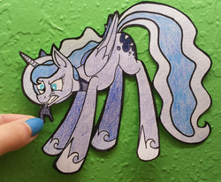 Size: 2578x2122 | Tagged: safe, artist:winter-hooves, princess luna, g4, craft, female, high res, mouth hold, papercraft, solo, traditional art