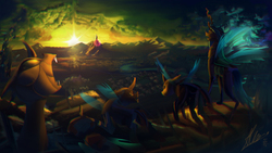 Size: 7680x4320 | Tagged: safe, artist:alumx, queen chrysalis, changeling, changeling queen, g4, absurd resolution, chromatic aberration, female, scenery