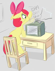 Size: 556x716 | Tagged: safe, artist:adequality, apple bloom, g4, female, percussive maintenance, solo, television
