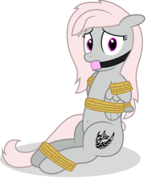 Size: 5414x6600 | Tagged: safe, artist:stillfire, edit, oc, oc only, oc:violet, pegasus, pony, absurd resolution, ballgag, belly button, bondage, bound, bound wings, female, floppy ears, frown, gag, looking at you, nervous, rope, simple background, sitting, solo, tied up, transparent background, vector, wide eyes