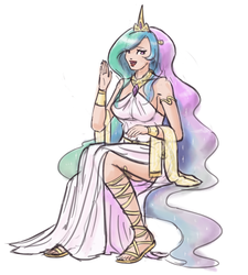 Size: 949x1055 | Tagged: safe, artist:king-kakapo, princess celestia, human, g4, clothes, dress, feet, female, humanized, open mouth, sandals, side slit, simple background, solo, toes, white background