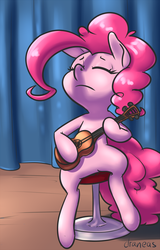 Size: 567x888 | Tagged: safe, artist:draneas, pinkie pie, g4, female, musical instrument, solo, ukulele, upgrade