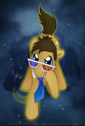 Size: 600x880 | Tagged: safe, artist:cunningfox, doctor whooves, time turner, g4, 3d glasses, doctor who, male, necktie, solo, tardis