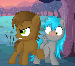 Size: 800x700 | Tagged: safe, artist:cunningfox, oc, oc only, pony, blushing, colt, duo, filly, male