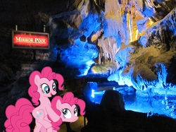 Size: 1095x821 | Tagged: safe, pinkie pie, g4, too many pinkie pies, 1000 hours in ms paint, cave, clone, irl, ms paint, photo, pinkie clone, ponies in real life, ruby falls