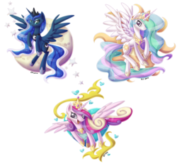 Size: 1024x945 | Tagged: safe, artist:alidythera, princess cadance, princess celestia, princess luna, alicorn, pony, g4, alicorn triarchy, cutie mark, female, group, heart, mare, open mouth, princess, simple background, transparent background