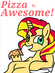 Size: 768x1024 | Tagged: safe, sunset shimmer, pony, unicorn, g4, awesome, pizza, truth