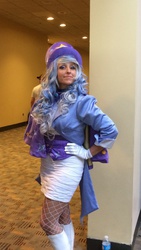 Size: 640x1136 | Tagged: source needed, safe, artist:mieucosplay, trixie, human, bronycon, bronycon 2014, g4, 2014, boots, clothes, convention, cosplay, fishnet stockings, gloves, hand on hip, hat, irl, irl human, pantyhose, photo, skirt, solo, stockings, tailcoat, trixie's cape, trixie's hat, tube skirt