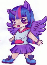 Size: 2121x2904 | Tagged: safe, artist:jiichei, twilight sparkle, human, g4, chibi, clothes, female, high res, humanized, skirt, solo, traditional art, twilight sparkle (alicorn)