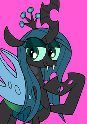 Size: 909x1288 | Tagged: dead source, safe, artist:jay muniz, queen chrysalis, changeling, changeling queen, g4, crown, female, jewelry, regalia, solo