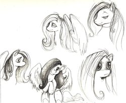 Size: 800x655 | Tagged: safe, artist:catussnake, fluttershy, g4, monochrome
