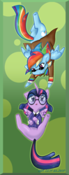 Size: 425x1076 | Tagged: safe, artist:tailzkip, rainbow dash, twilight sparkle, alicorn, pony, g4, female, glasses, mare, twilight sparkle (alicorn)